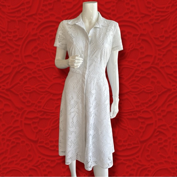 Ann Taylor White Lace Midi Cotton Button Down A-line Dress. Women’s Size 10 - Picture 1 of 10